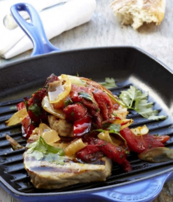 Griddled Tuna with Moroccan Peppers