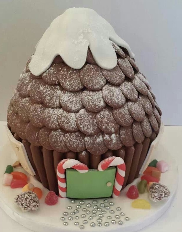 Giant Snow Covered Cottage Cupcake