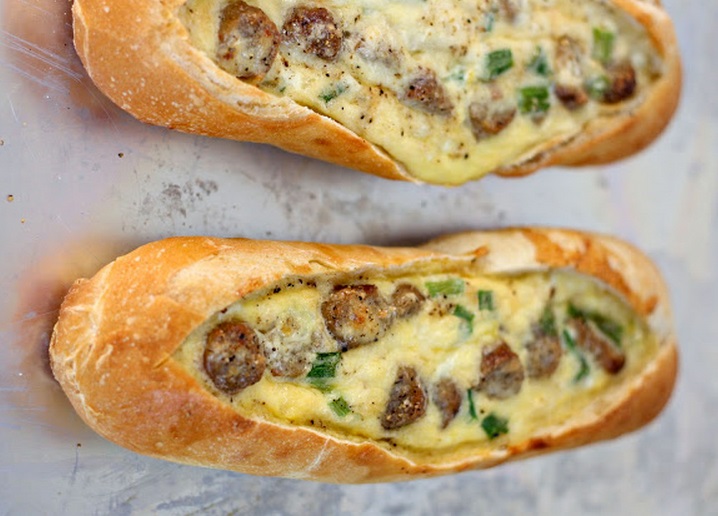 Egg, Cheese and Sausage Breakfast Boats