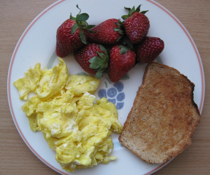 Strawberries With Scrambled Eggs & Toast