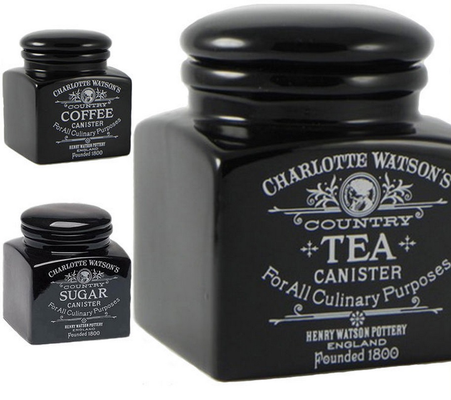 Charlotte Watson Black Wooded Tea, Coffee And Sugar Sets
