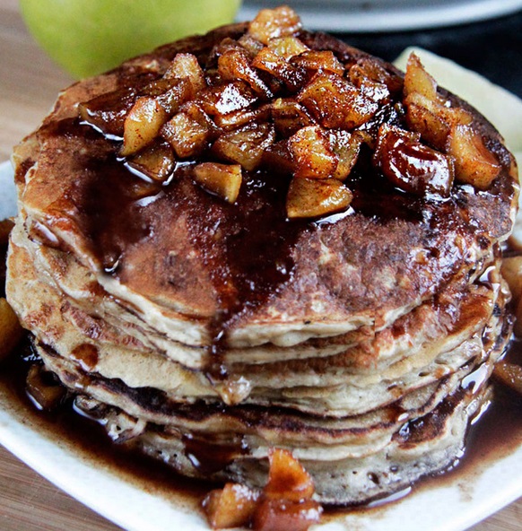 Sweet Potato & Coconut Oat Pancakes (with Cinnamon Apple Syrup)