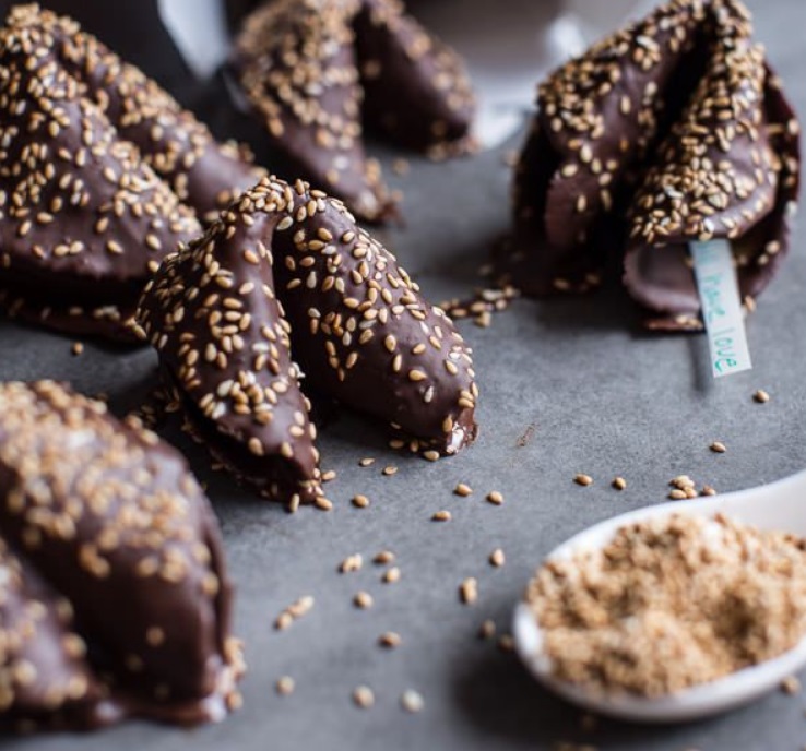 Chocolate Covered Toasted Sesame Fortune Cookies