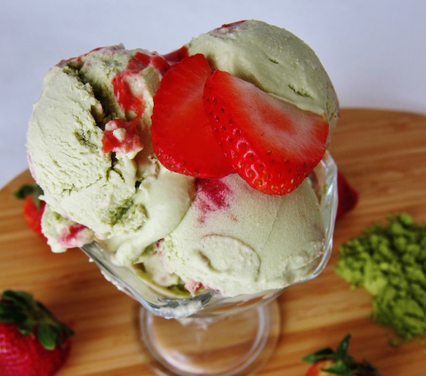 Strawberry Swirl & Green Tea Ice Cream