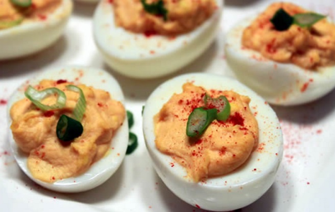Sriracha Hard-Boiled Deviled Eggs