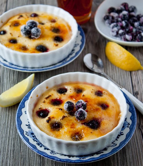 Brûléed Indian Pudding With Blueberries