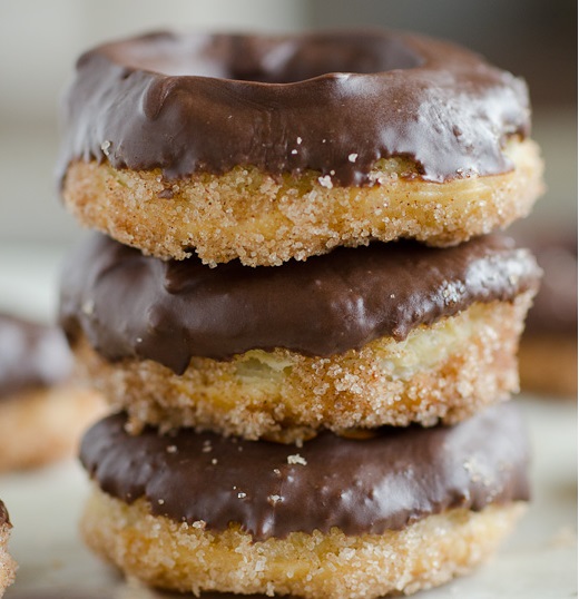 Chocolate Dipped Cinnamon Puff Pastry Donuts