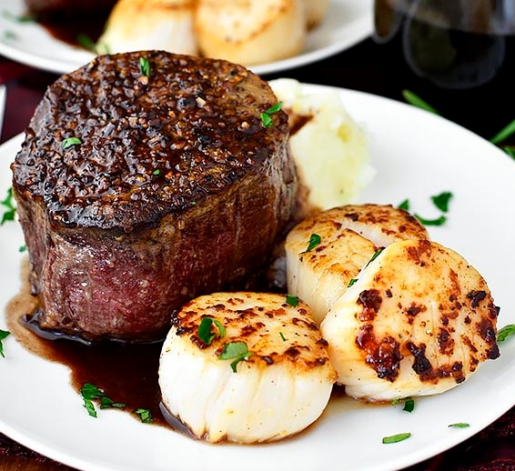 Surf And Turf: Filet Mignon And Sea Scallops