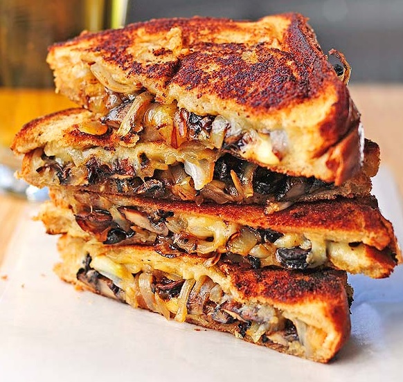 Gouda, Roasted Mushrooms And Onions Grilled Cheese Sandwich