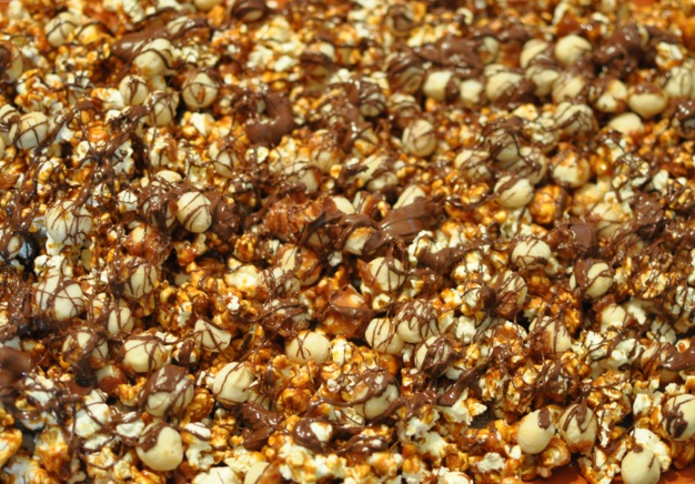 Chocolate Caramel Popcorn With Macadamia Nuts