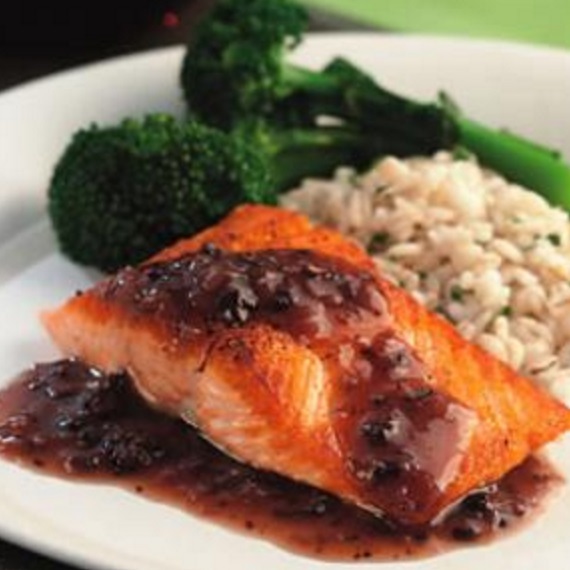 Salmon with Red Wine-Morel Sauce