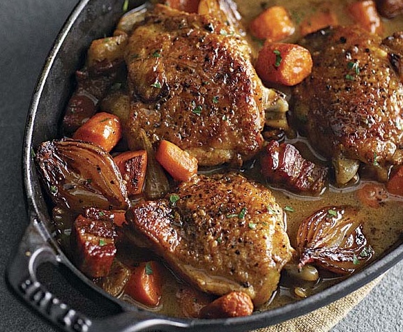 Wine-Braised Chicken with Shallots and Pancetta