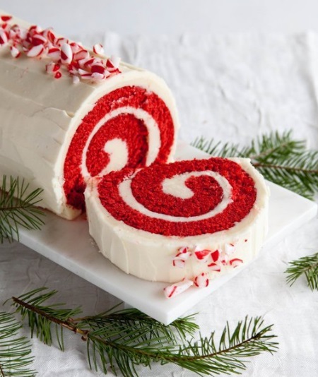 Peppermint & Red Velvet Roll Cake