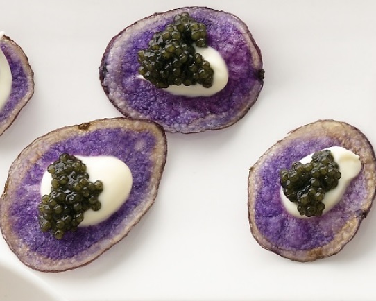 Purple Potato Chips With Creme Fraiche And Caviar