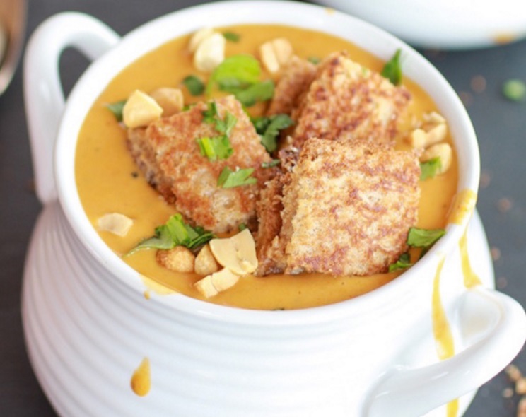 Thai Peanut Soup With Grilled Peanut Butter Croutons