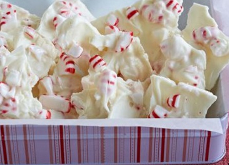 White Chocolate Bark with Peppermint Stick