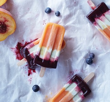 Peach, Matcha Green Tea and Blueberry Popsicles