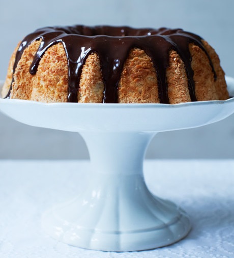 Angel Food Cake With Dark Chocolate Ganache