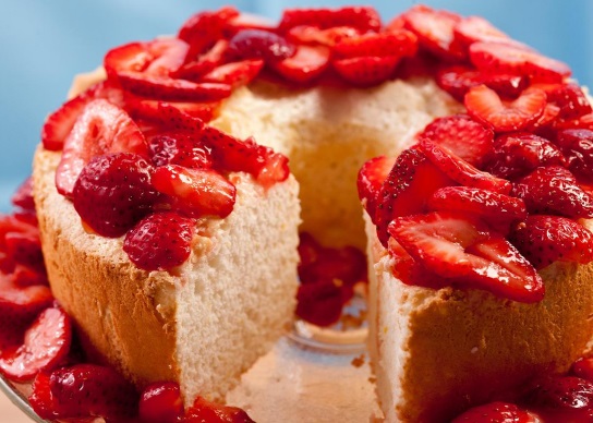 Passover Orange Angel Food Cake with Strawberries