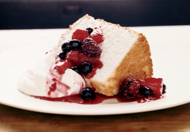 Angel Food Cake with Three-Berry Compote