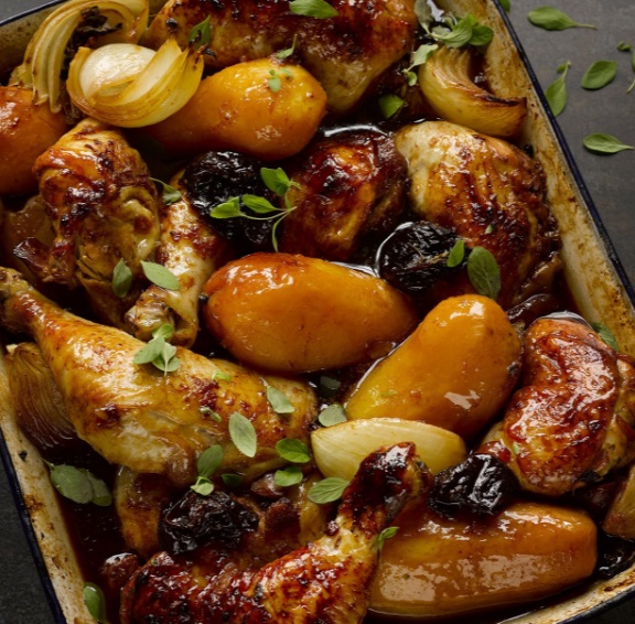 Chicken With Potatoes, Prunes and Pomegranate Molasses