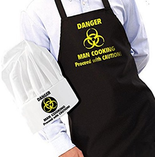 "Danger: Man Cooking" Novelty Apron and Chef's Hat Set