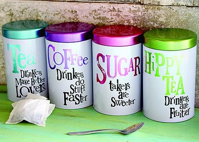 Brightly Coloured Coffee, Tea & Sugar Canisters