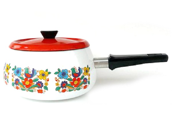 Vintage French Enamel Saucepan with Lid
