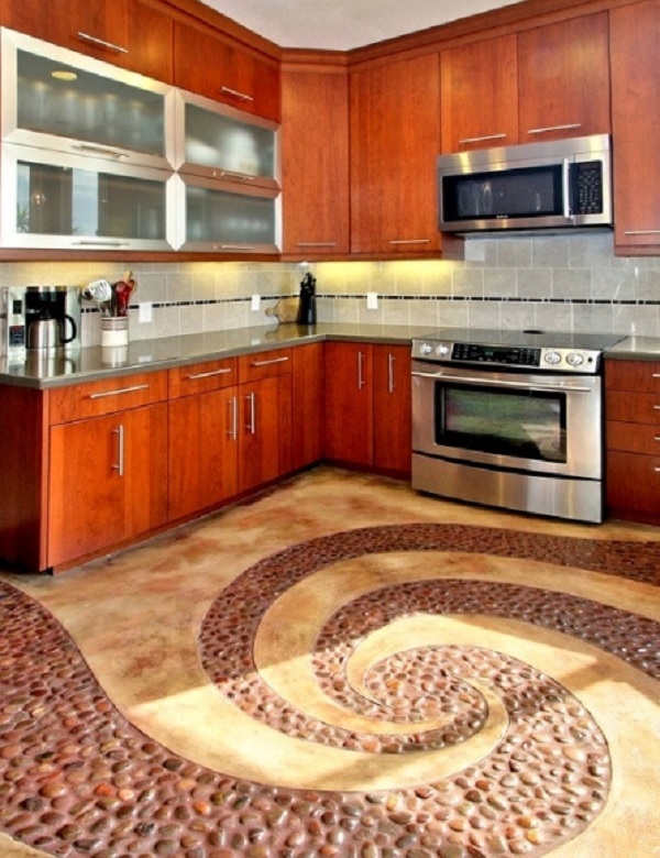 Swirling Pebbles Kitchen Floor Design