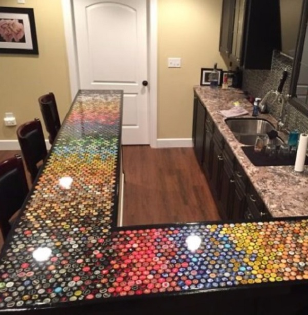 Kitchen Worktops Made With Bottle Caps