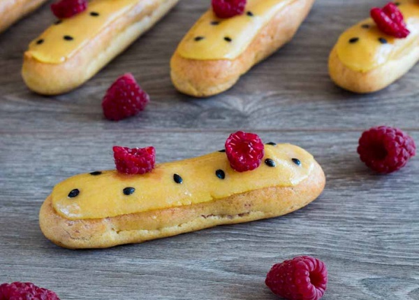 Passion Fruit and Raspberry Eclairs