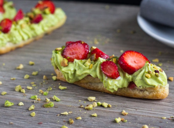 Pistachio and Strawberry Eclairs