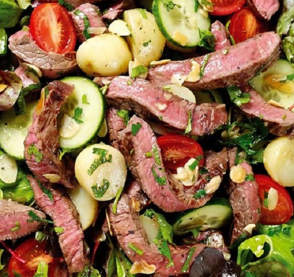 Hot Seared Beef Salad With New Potatoes and Honey Dressing