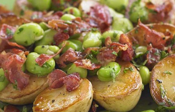New Potatoes With Parma Ham and Broad Beans
