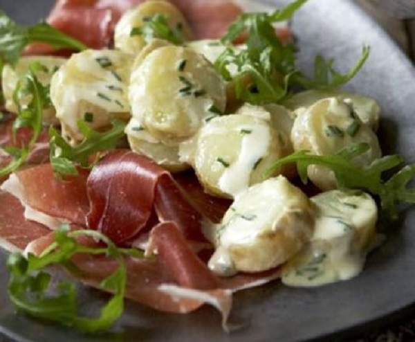 Warm New Potatoes With Cured Ham & Chives