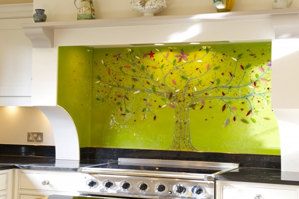 Bespoke Fused Glass Art Kitchen Splashback Design