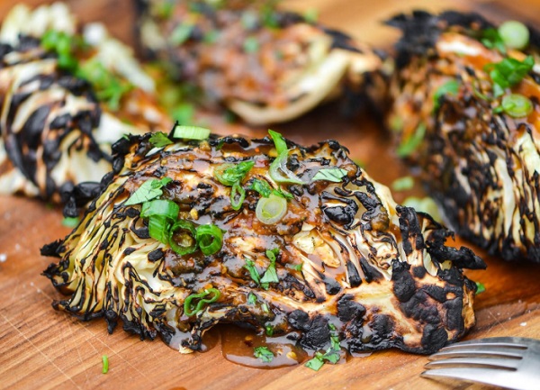 Grilled Cabbage Wedges With Ginger-Miso Dressing