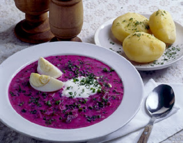 Traditional Lithuanian Šaltibarščiai (Cold Beetroot Soup)