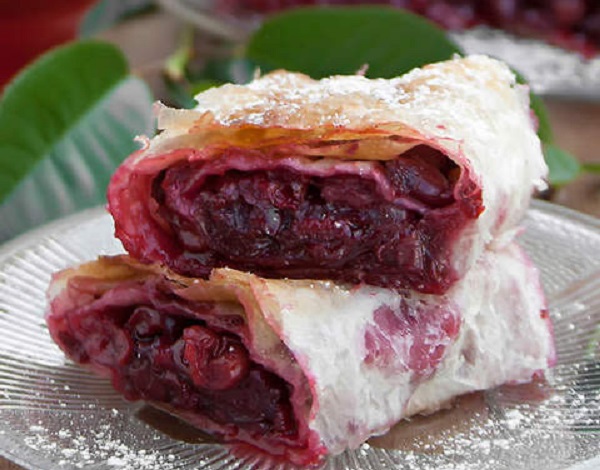 Traditional Serbian Pita Sa Višnjama (Sour Cherry Filo Pie)