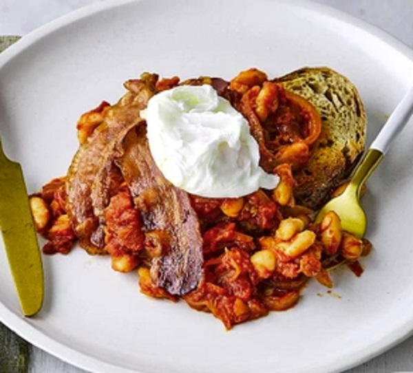 Baked Beans on Toast With Pancetta & Poached Eggs