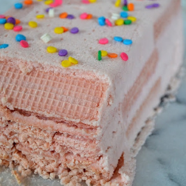 Pink Wafer No-Bake Fridge Cake