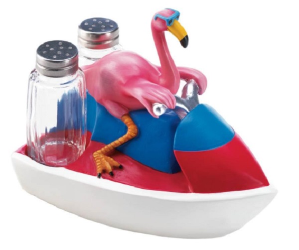 Flamingo on a Jet Skiing Salt and Pepper Holder