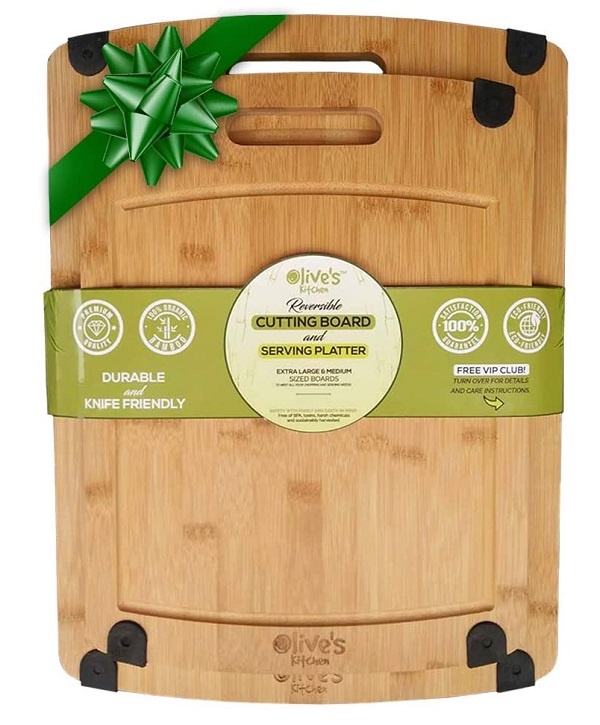 Olive's Kitchen Organic Bamboo Cutting Board Set (2 Pack)