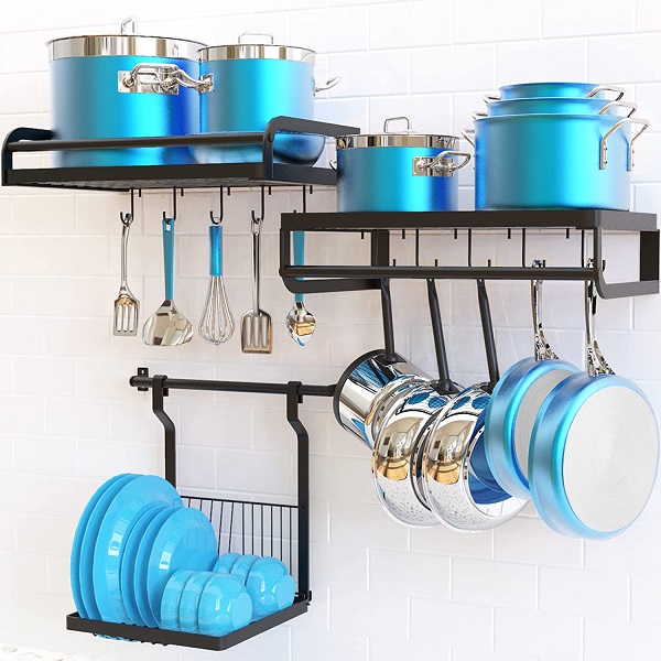 ETECHMART 3 in 1 Wall Mounted Pan Holder