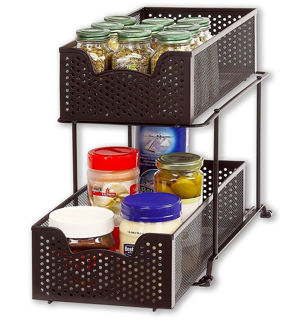 SimpleHouseware 2 Tier Sliding Cabinet Basket Organiser