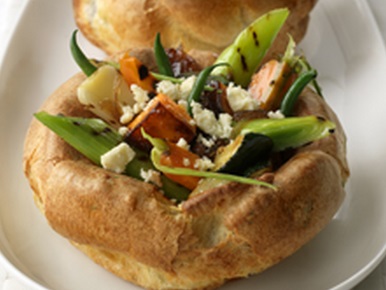 Yorkshire Pudding with Roasted Vegetables and Cheshire Cheese