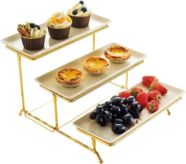 YOLIFE 3 Tiered Serving Stand with Ivory Porcelain