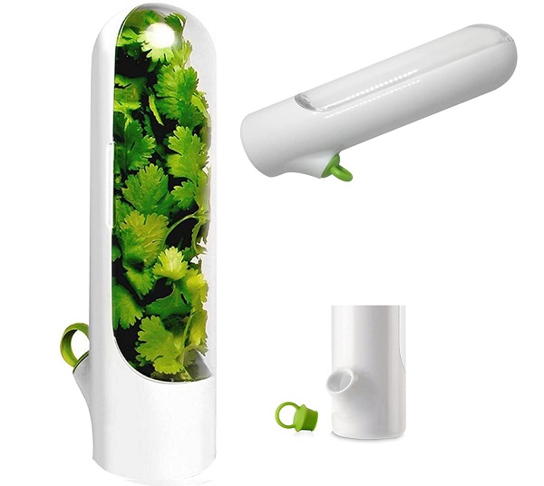POHOVE Fresh Herb Saver  This fresh herbs Keeper is made of ABS grade meaning its hard shell protects leaves from being crushed by other items in the fridge, plus you can see whats inside at the same time. All the while it also lets the herbs breathe at optimum hydration levels.