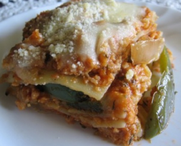 Fried Pepper Lasagna (with TVP)