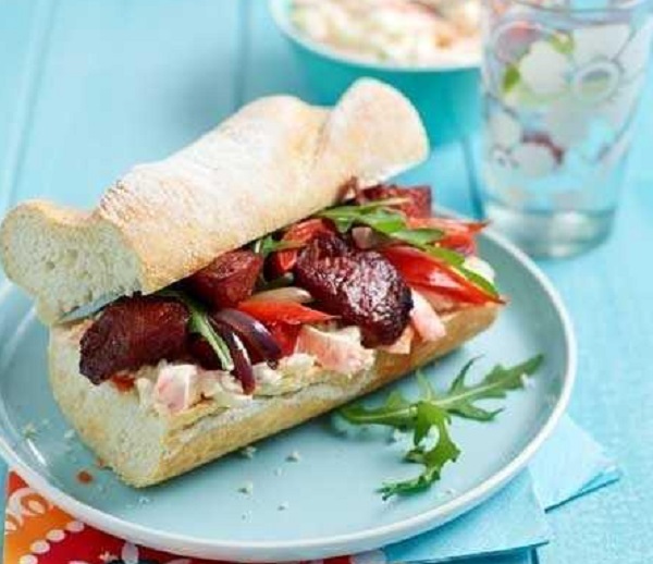 Chorizo and red pepper baguette